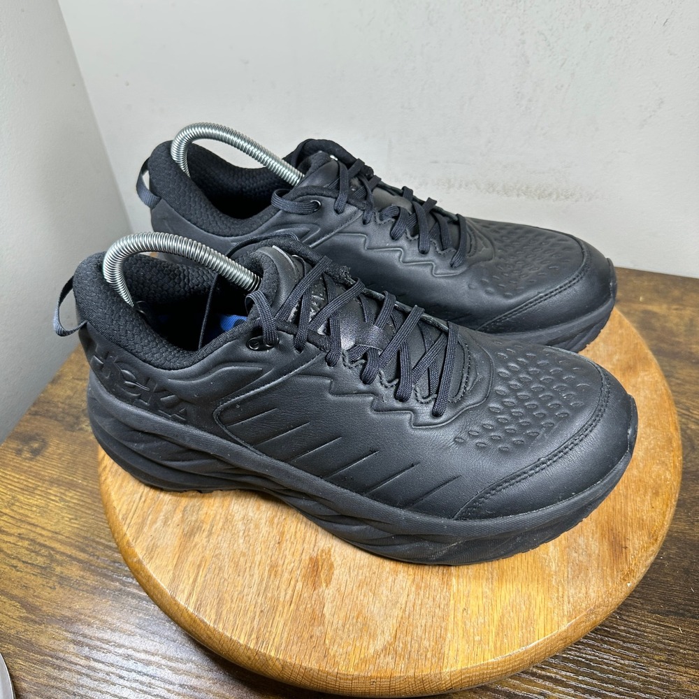 Hoka One One Bondi SR Mens 11 Black Leather Slip Resistant Shoes 1110520 BBLC